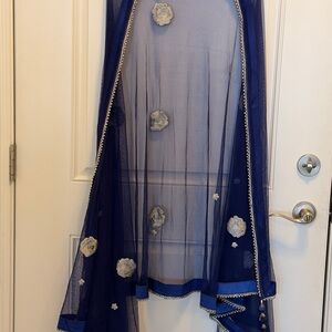 Elegant Midnight Blue Embellished Dupatta Wrap